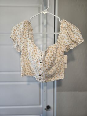 Billabong Cream Crop Top with Orange Floral Print
